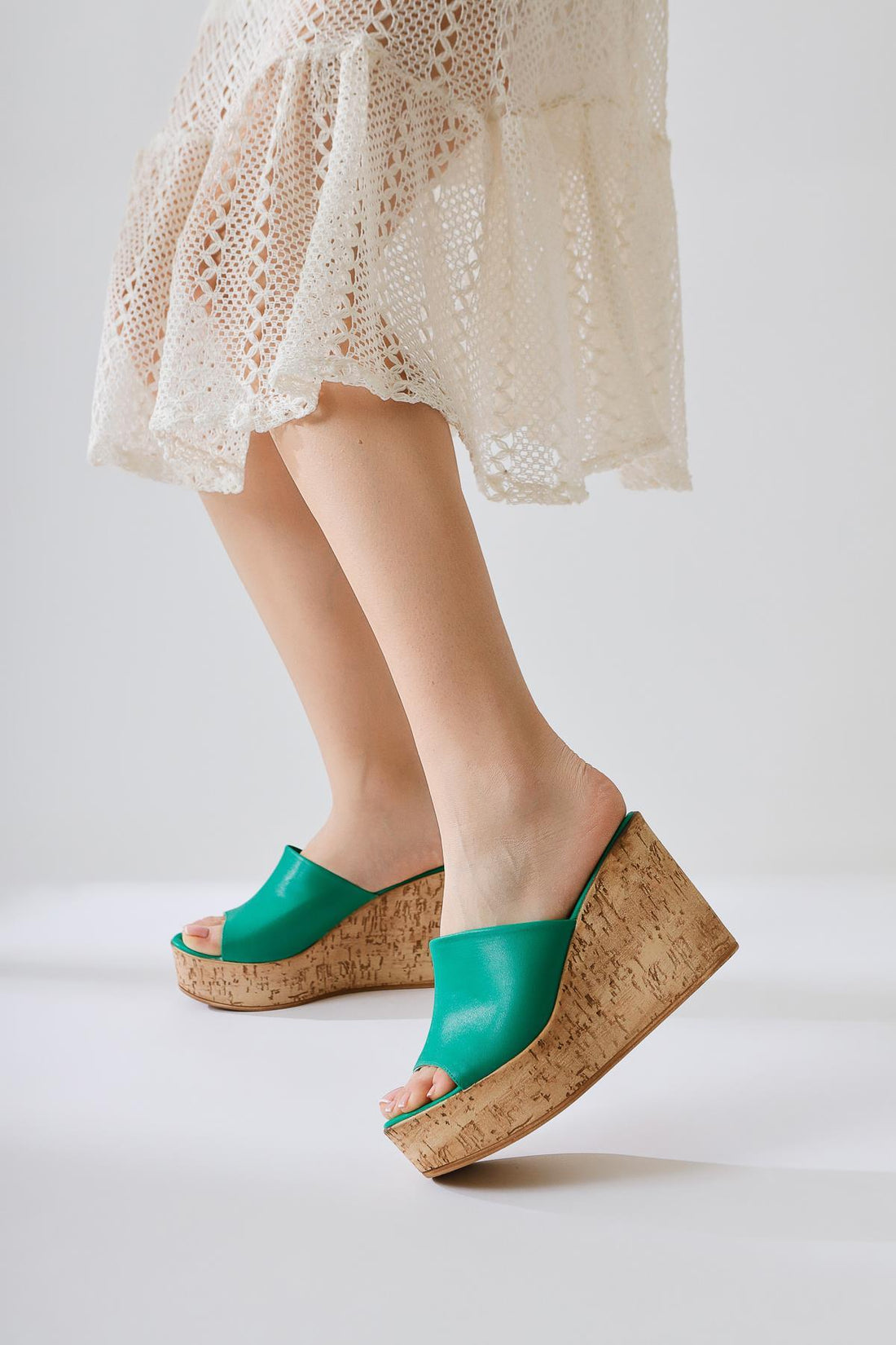 Riya Yeşil Kalın Mantar Tabanlı Terlik