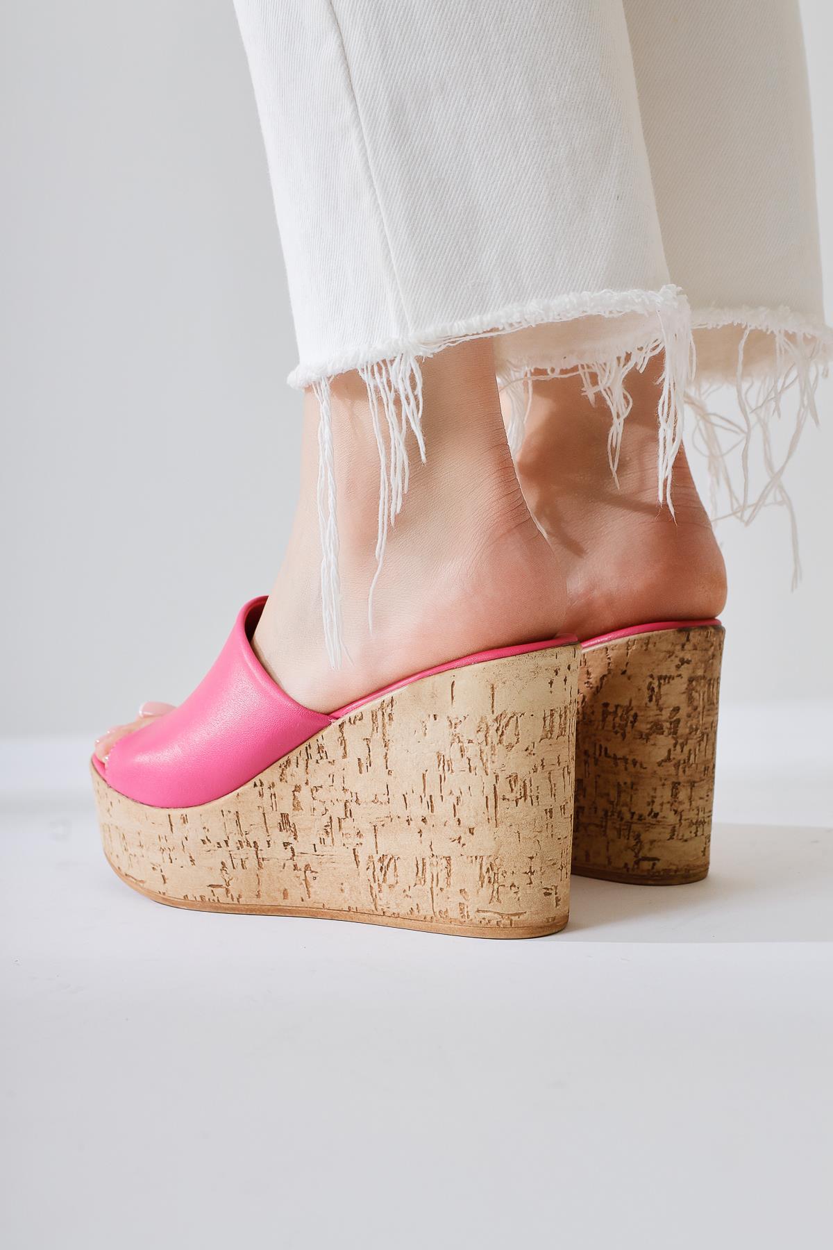 Riya Fuşya Kalın Mantar Tabanlı Terlik