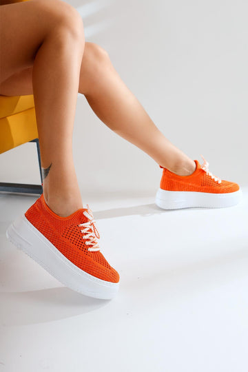 Benito Turuncu Triko Streç Kalın Tabanlı Sneakers