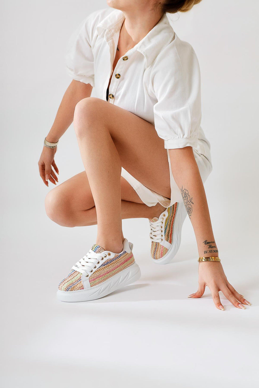 Silfa Gök Kuşağı Örgü Desenli Yüksek Taban Bağcıklı Sneakers