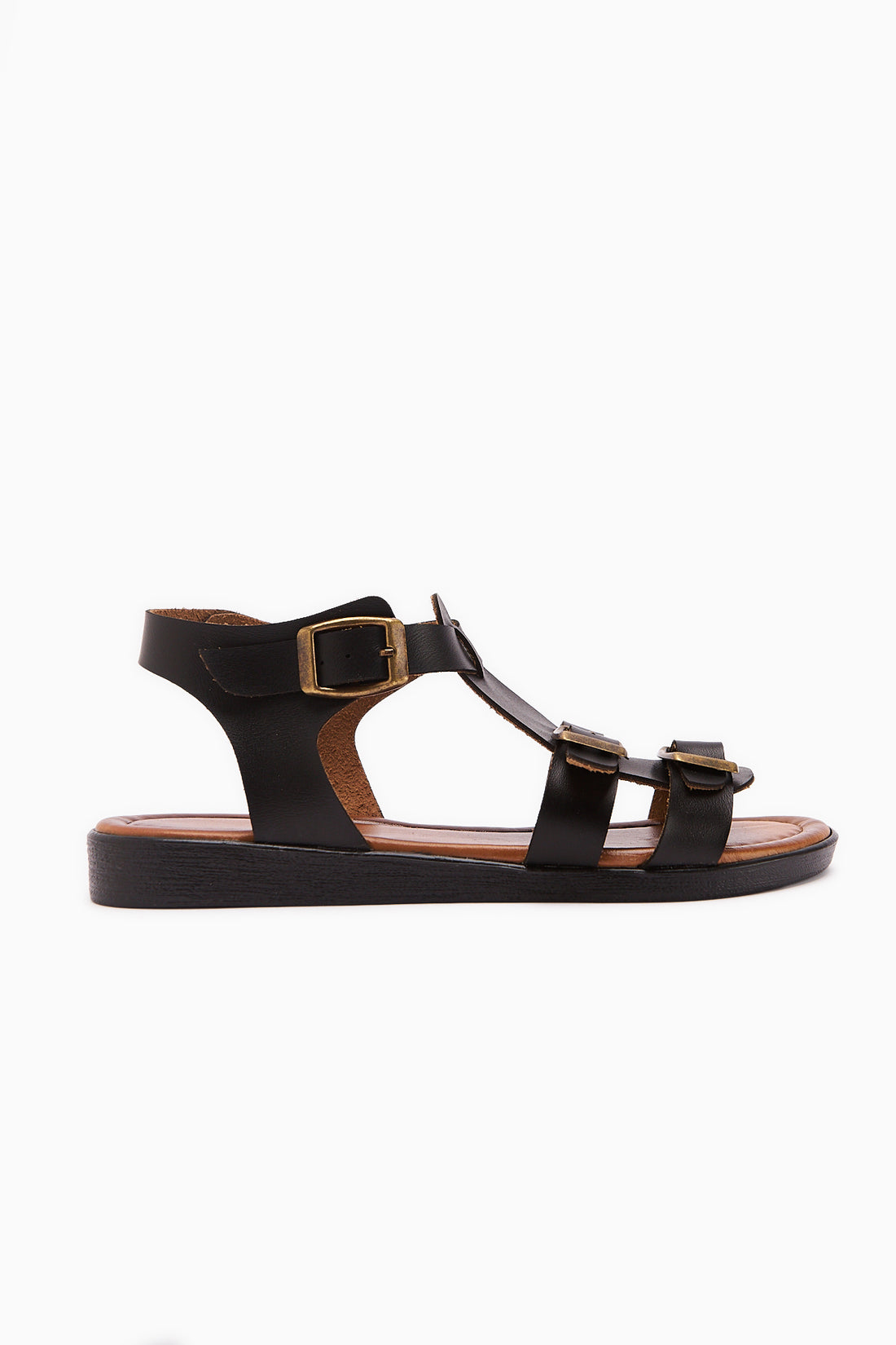 Hakiki Deri Desta Siyah Toka Detaylı Sandalet