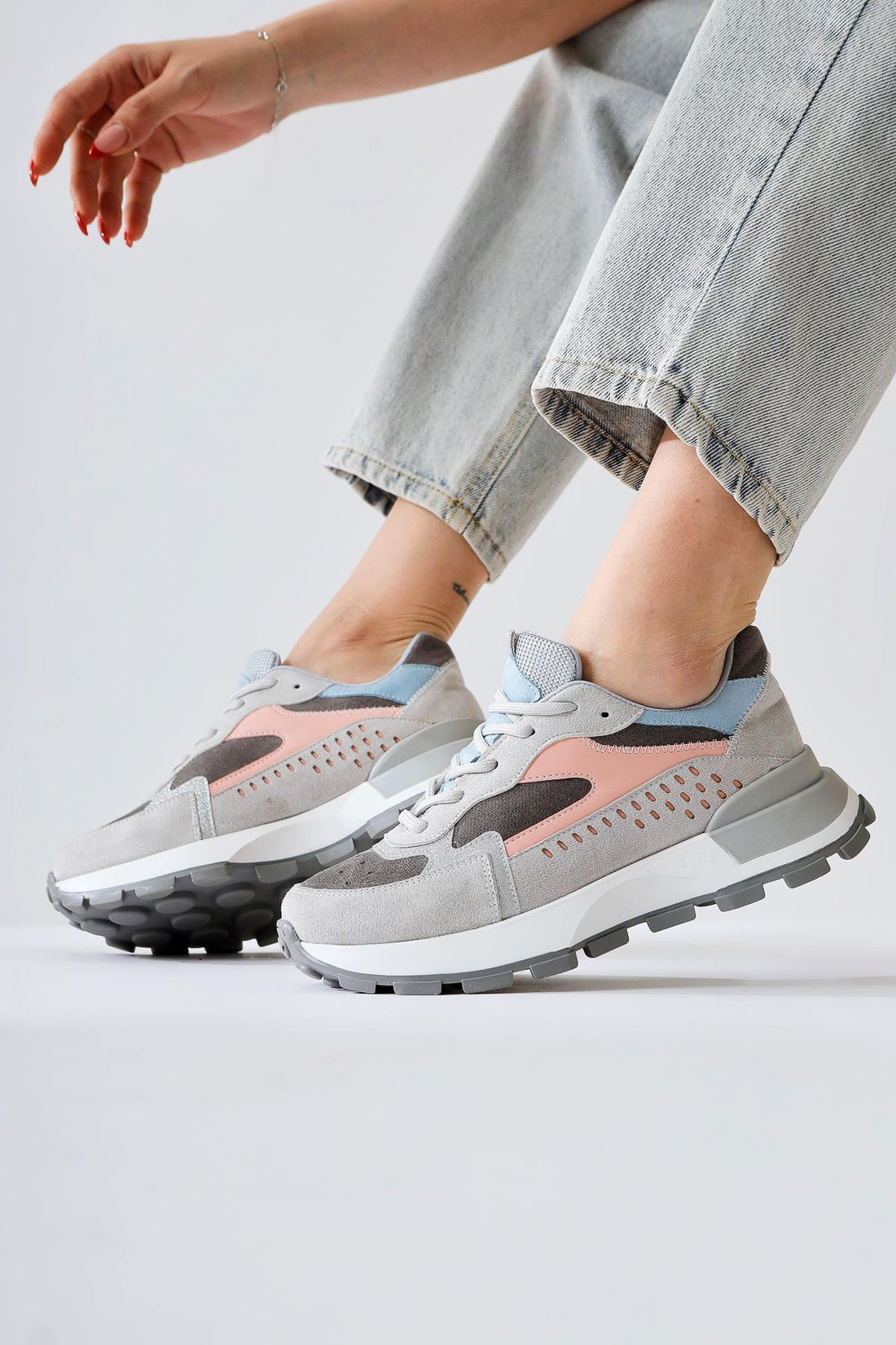 Sin Gri-Mavi Süet Bağcıklı Yüksek Taban Sneakers