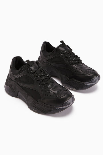 Erla Siyah Kalın Tabanlı Bağcıklı Kadın Sneakers