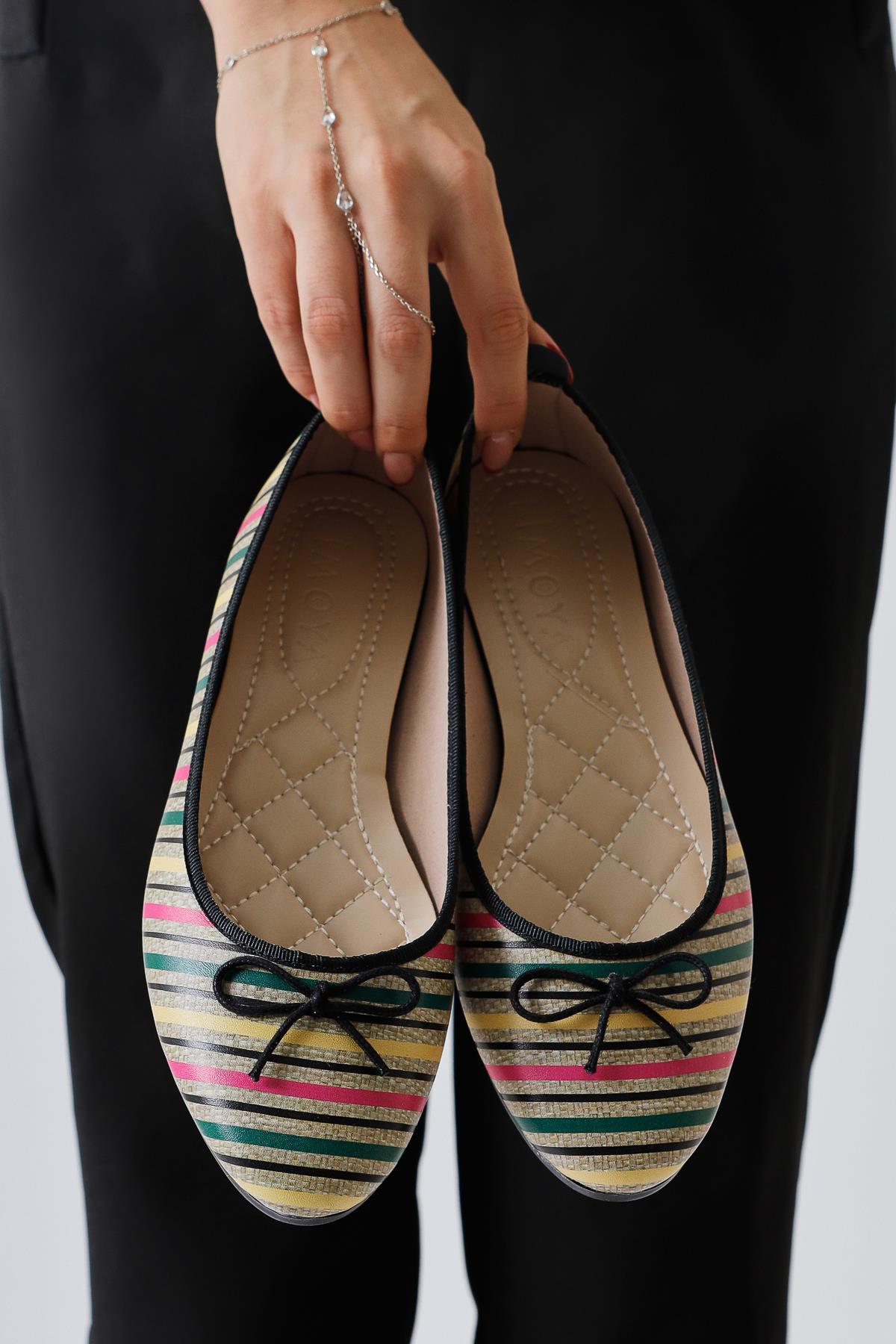 Melin Siyah Çizgili Baskılı Fiyonk Detaylı Babet