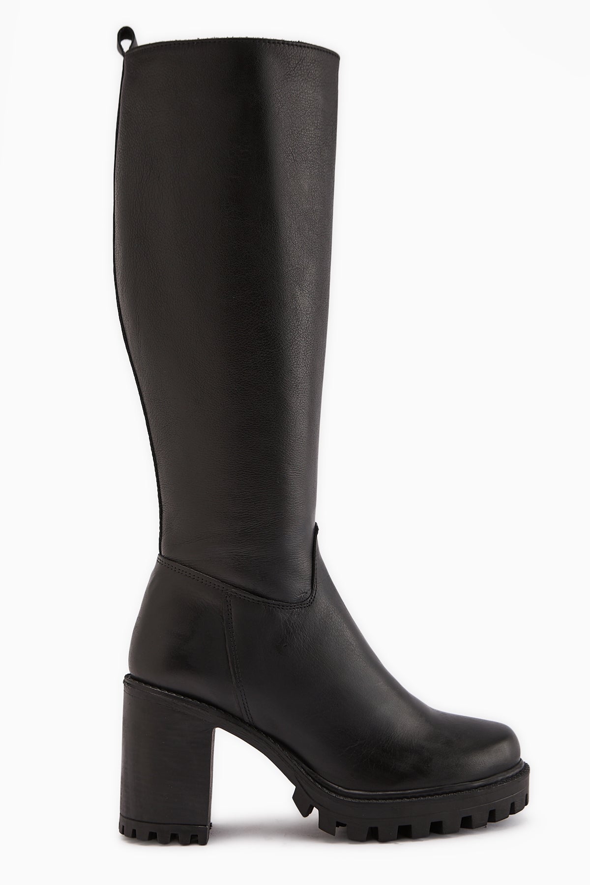 Ella Hakiki Deri Siyah Platform Topuklu Kadın Çizme