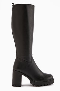 Ella Hakiki Deri Siyah Platform Topuklu Kadın Çizme
