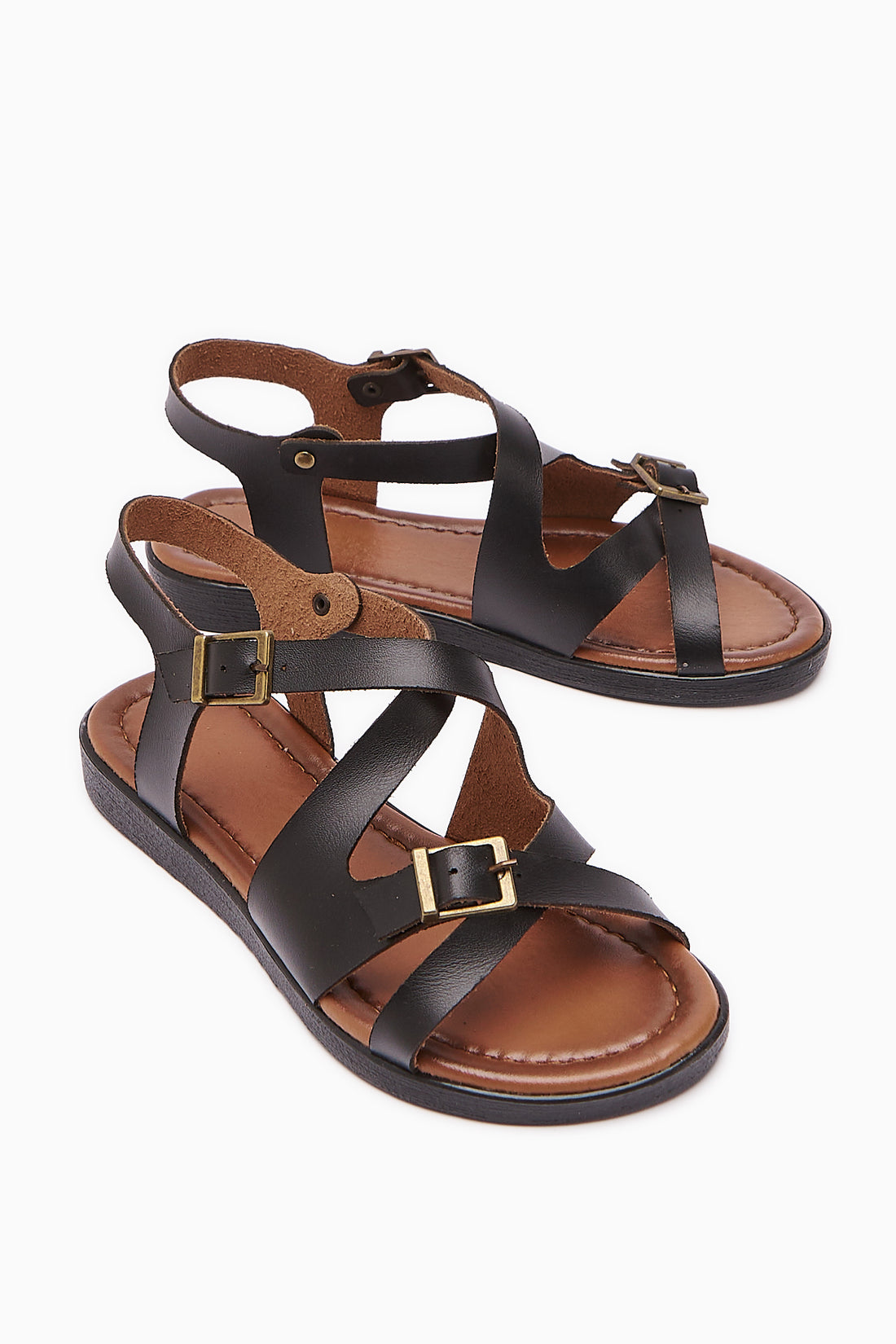 Hakiki Deri Belize Siyah Çapraz Bantlı Sandalet