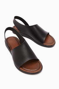 Hakiki Deri Kaia Siyah Sandalet