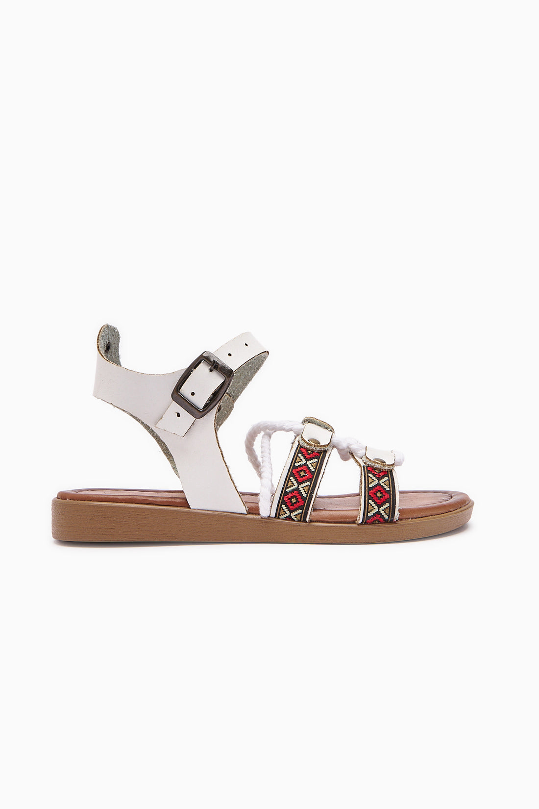 Hakiki Deri Sohna Beyaz Otantik İşleme Detaylı Sandalet