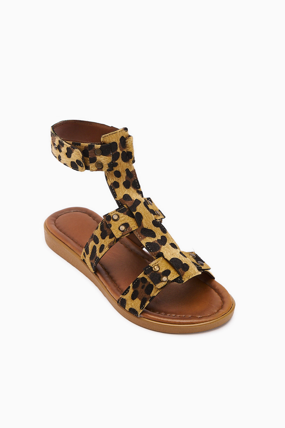 Hakiki Deri Rayen Üç Bantlı Perçin Detaylı Kemer Sandalet