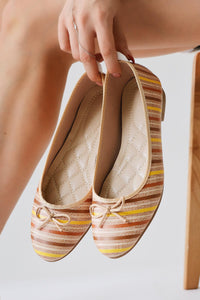 Melin Krem Çizgili Baskılı Fiyonk Detaylı Babet