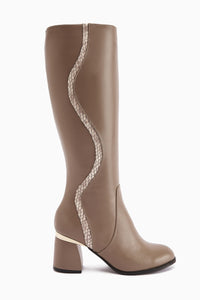 Kaylin Hakiki Deri Vizon Yılan Desenli Detaylı Kadın Topuklu Çizme