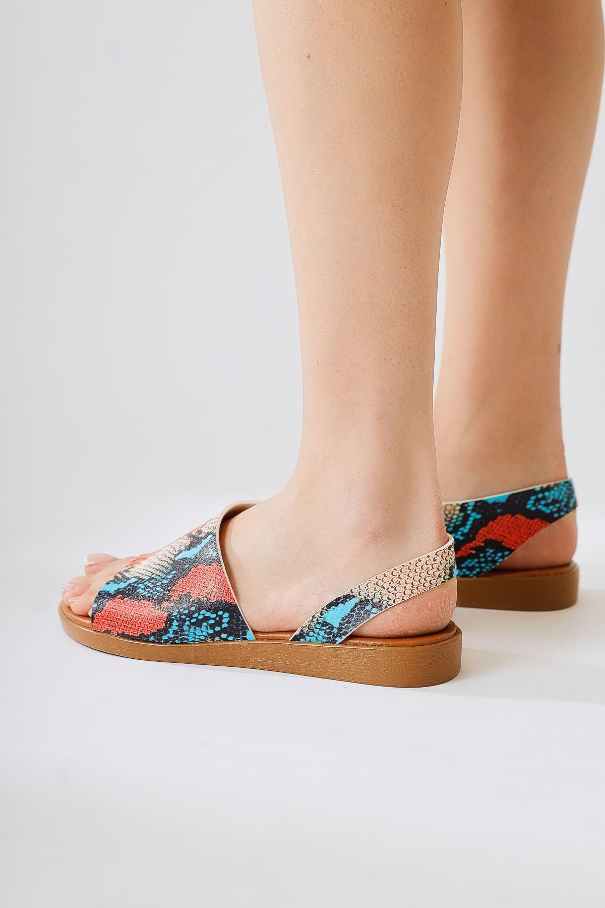 Hakiki Deri Kaia Yılan Desenli Sandalet