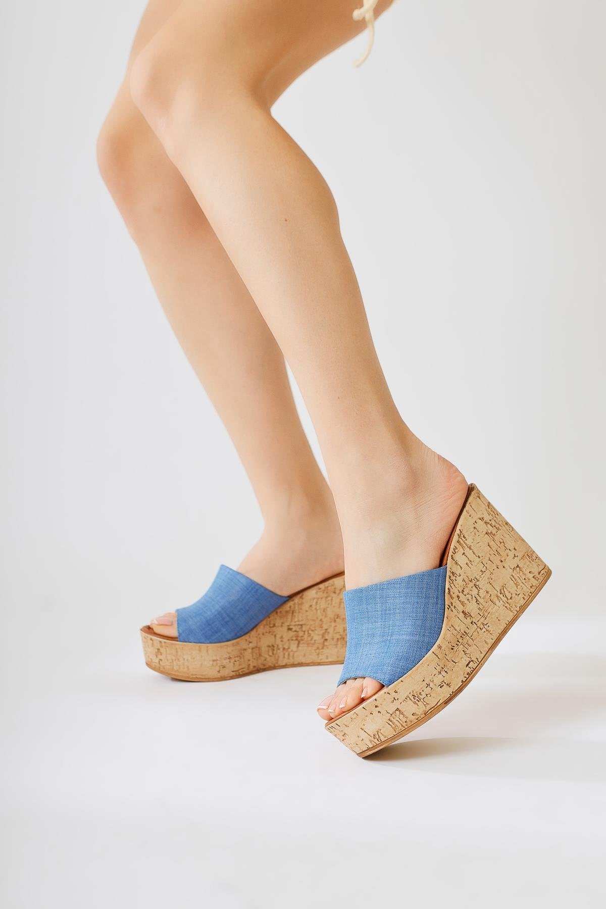 Riya Lacivert Kalın Mantar Tabanlı Terlik