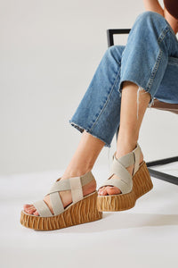 Mujda Bej Lastik Bantlı Dolgu Topuklu Ayakkabı