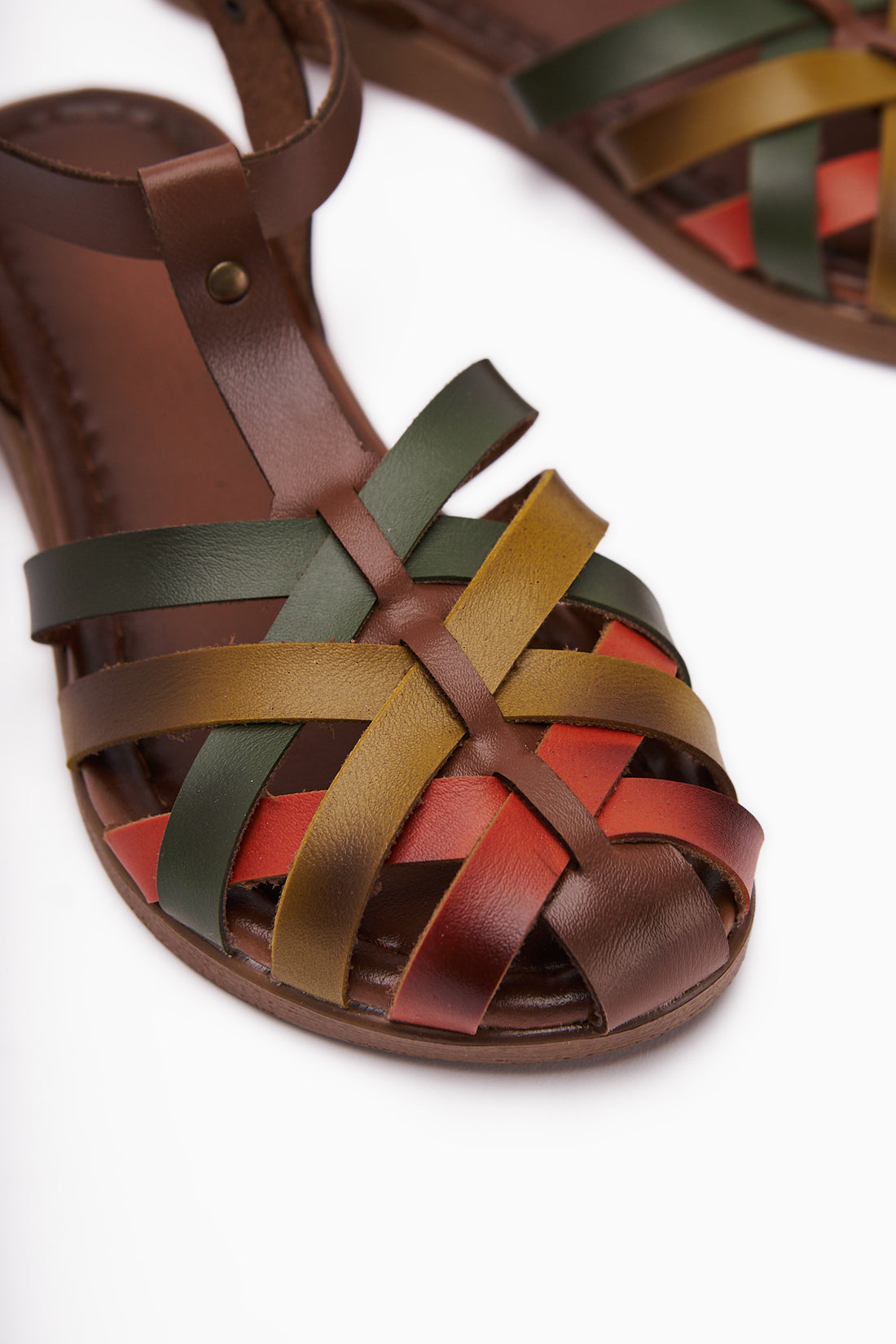 Hakiki Deri Agi Taba Çapraz Örgü Bantlı Sandalet