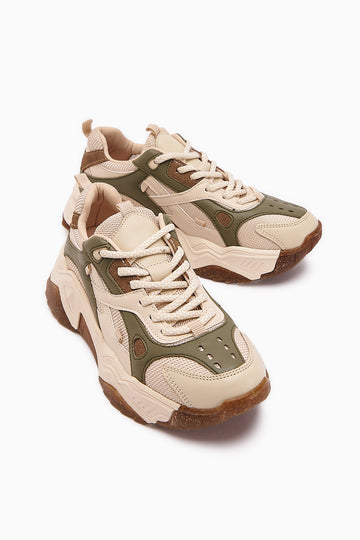 Daysi Haki Bej Kalın Tabanlı Spor Ayakkabı Kadın Sneakers