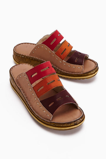 Hakiki Deri Joelle Ten Bordo Mor Portakal Comfort Lazer Kesim Terlik