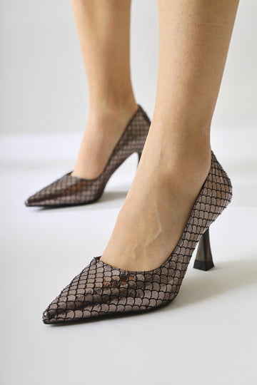 Celestine Platin Balık Pulu Dokulu Sivri Burunlu Stiletto