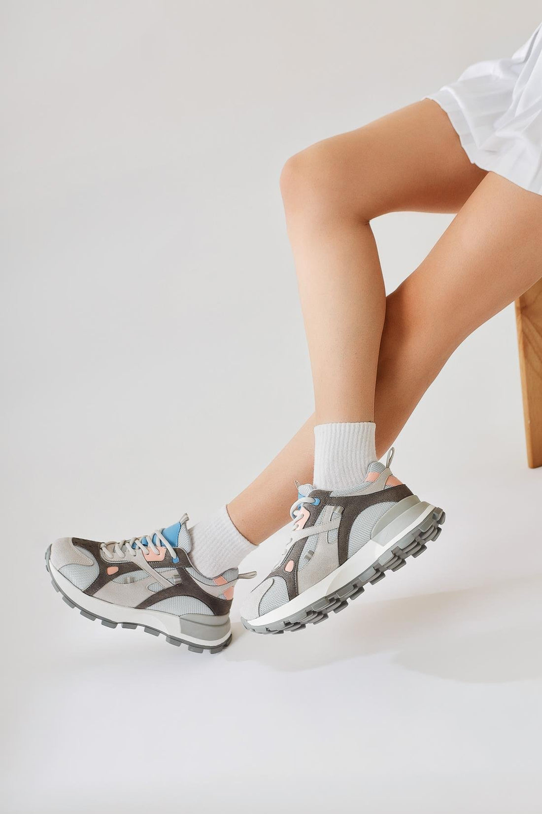 Siska Mavi-Gri Bağcıklı Yüksek Taban Sneakers