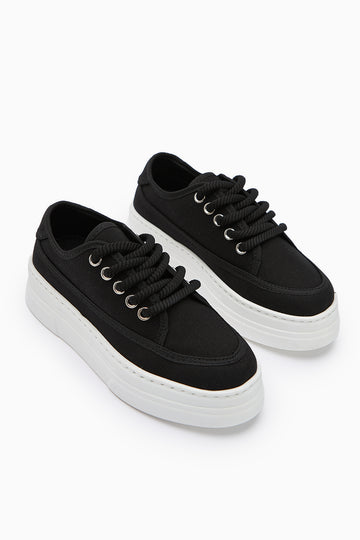 Sassa Siyah Yüksek Tabanlı Bağcıklı Kadın Sneaker