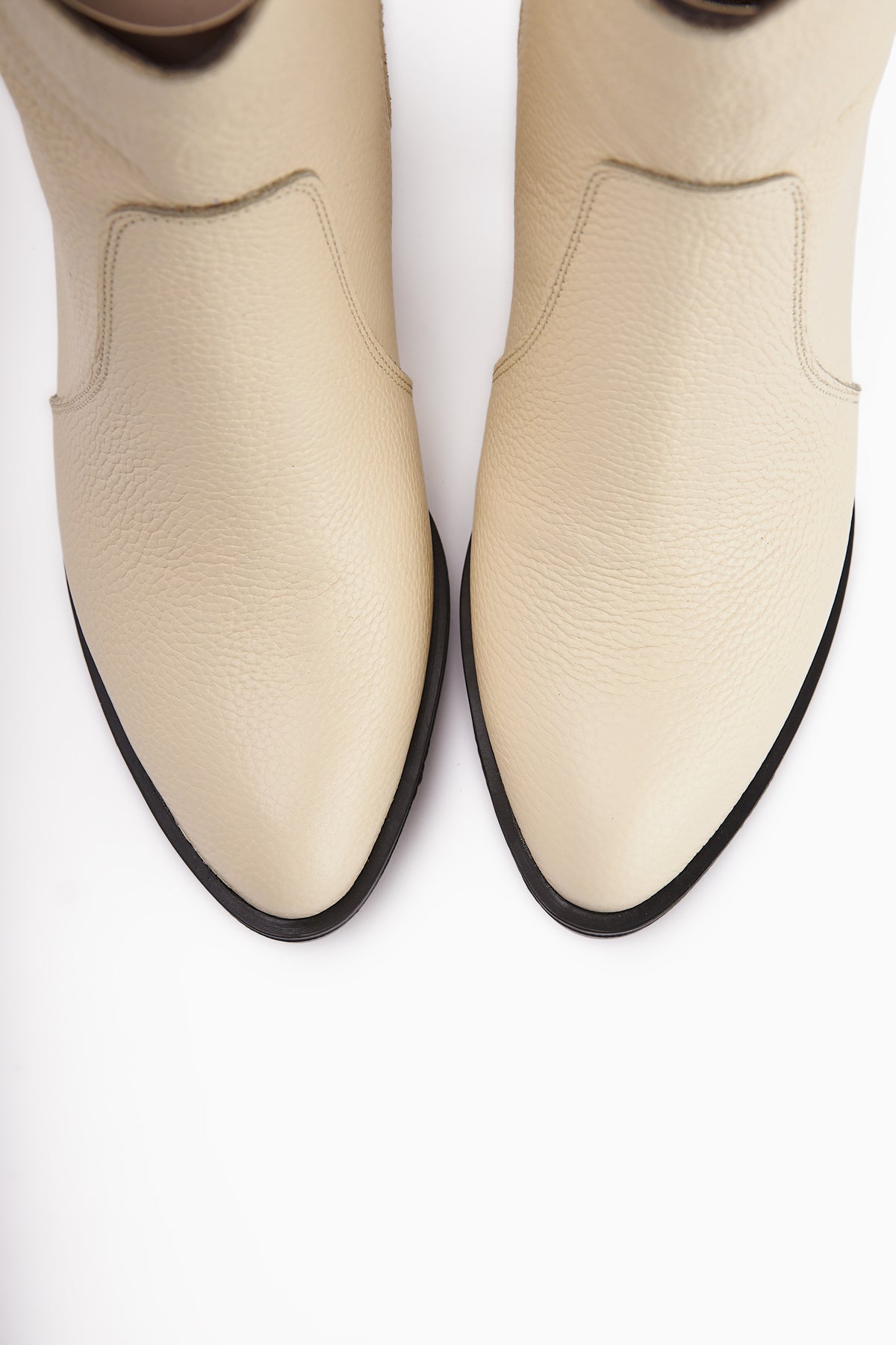 Ubax Hakiki Deri Bej Topuklu Kadın Bot