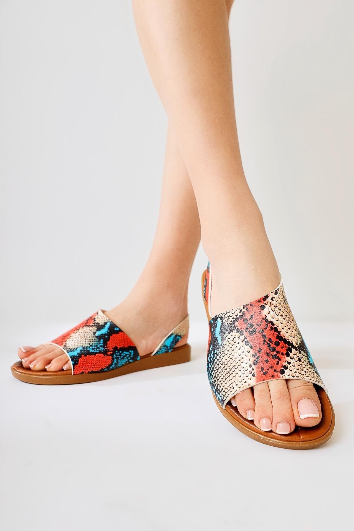 Hakiki Deri Kaia Yılan Desenli Sandalet