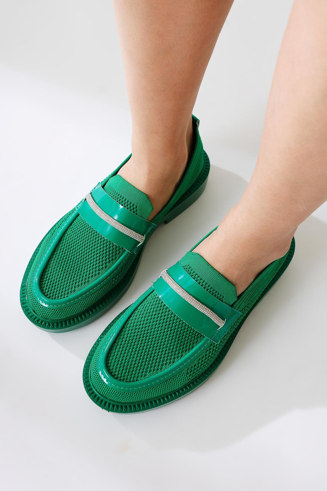 Micka Haki Örgü Rugan Detaylı Taş Bantlı Günlük Ayakkabı