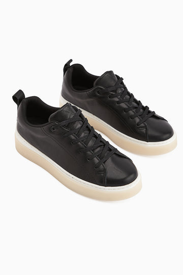 Lina Hakiki Deri Siyah Kadın Sneaker Ayakkabı