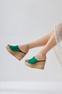Riya Yeşil Kalın Mantar Tabanlı Terlik