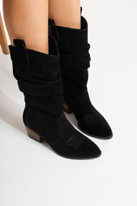 Lise-Britt Siyah Süet Körüklü Nakışlı Western Bot