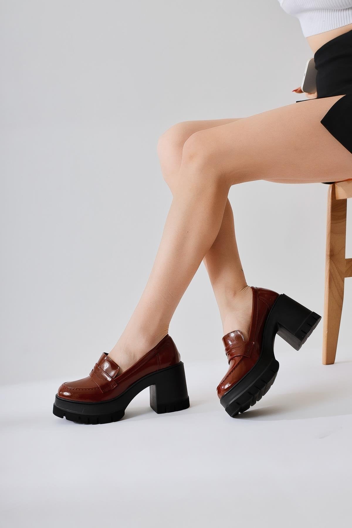 Majnor Bordo Rugan Platformlu Makosen Ayakkabı