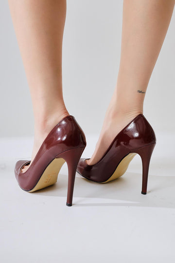 Tami Bordo Rugan Sivri Burunlu Yüksek Topuk Stiletto