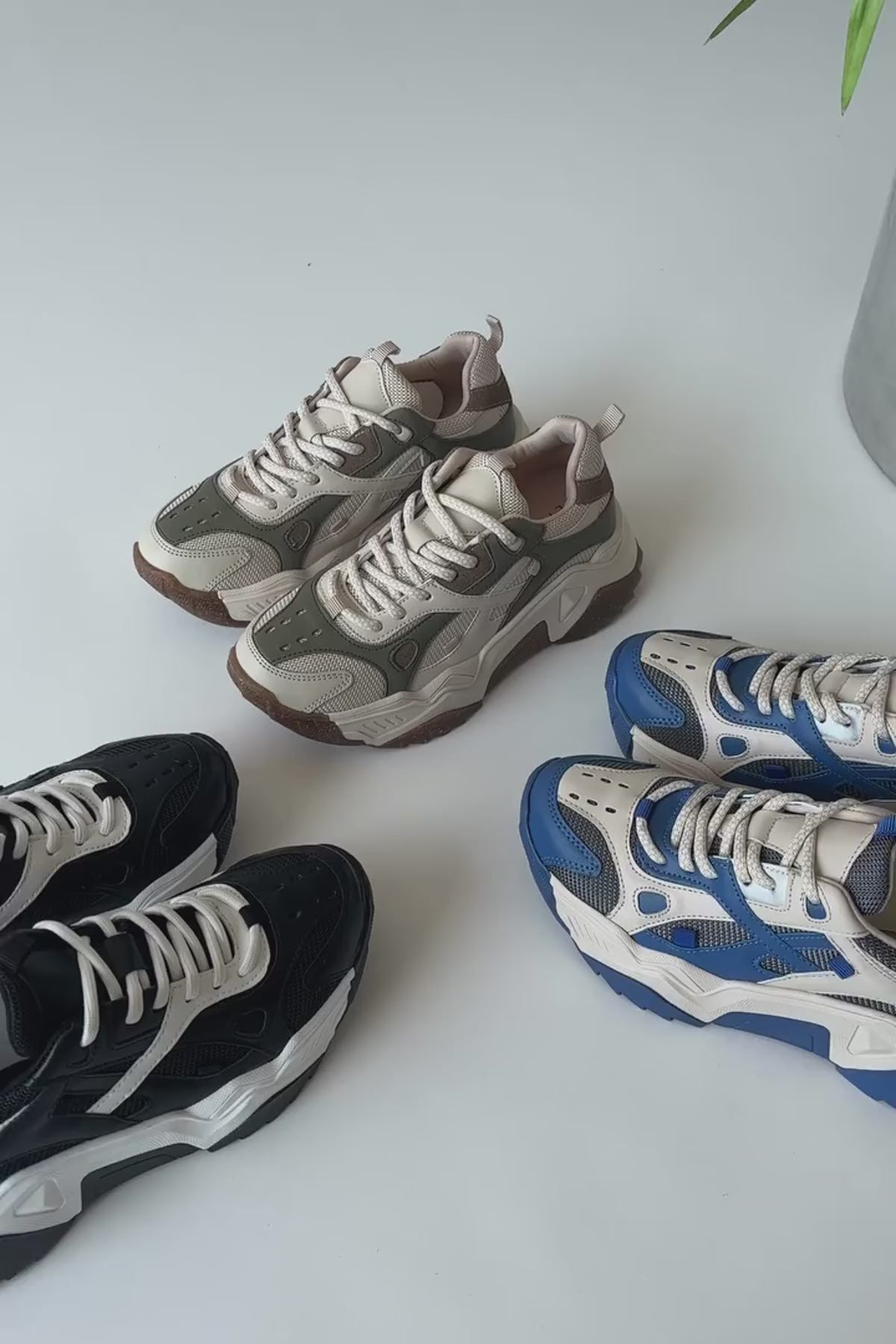 Daysi Mavi Bej Kalın Tabanlı Spor Ayakkabı Kadın Sneakers