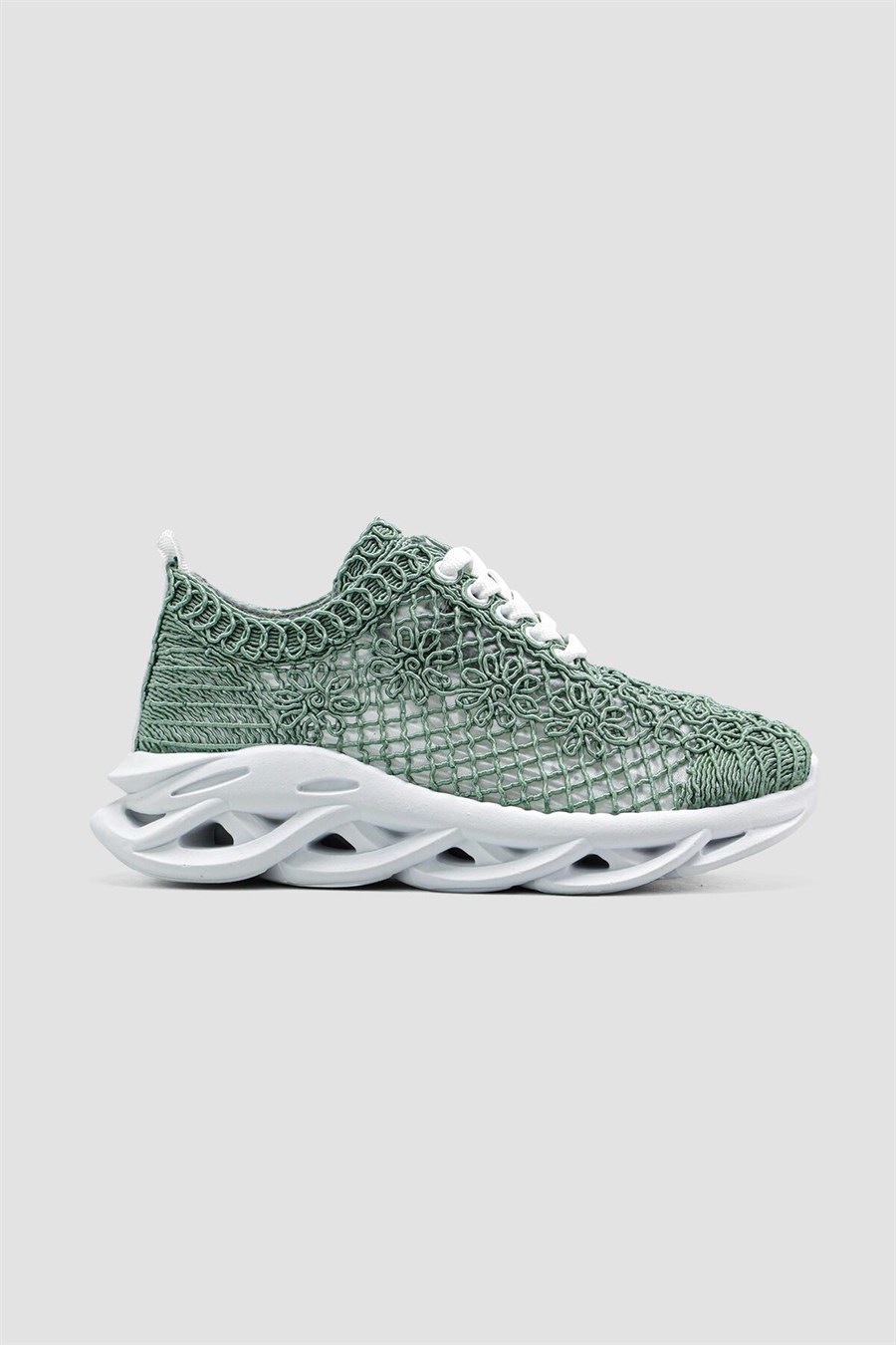 Earlene Yeşil Nakış İşlemeli Bağcıklı Sneakers Spor Ayakkabı