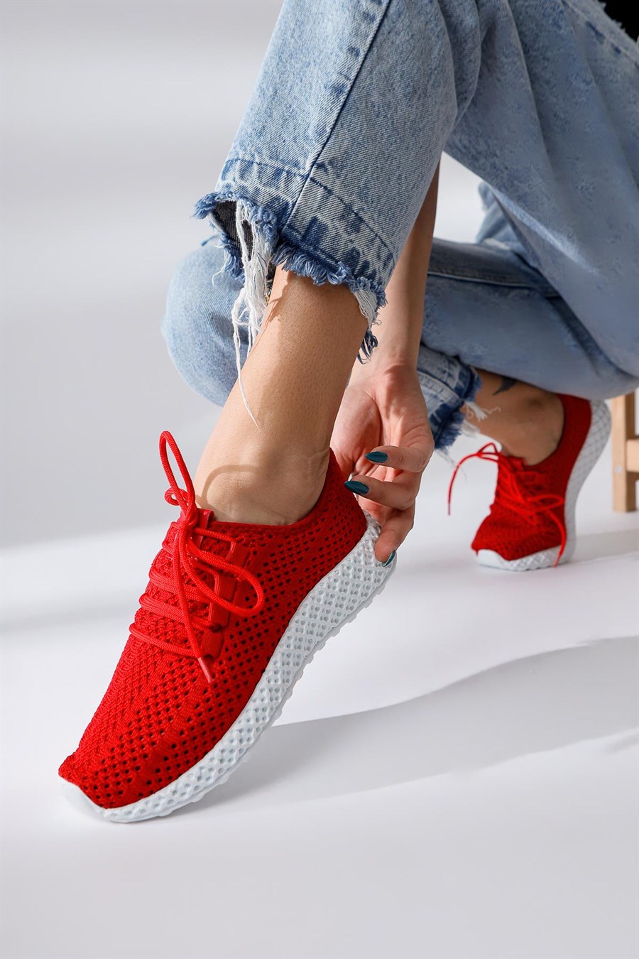 Tasha Kırmızı Örgü Bağcıklı Sneakers