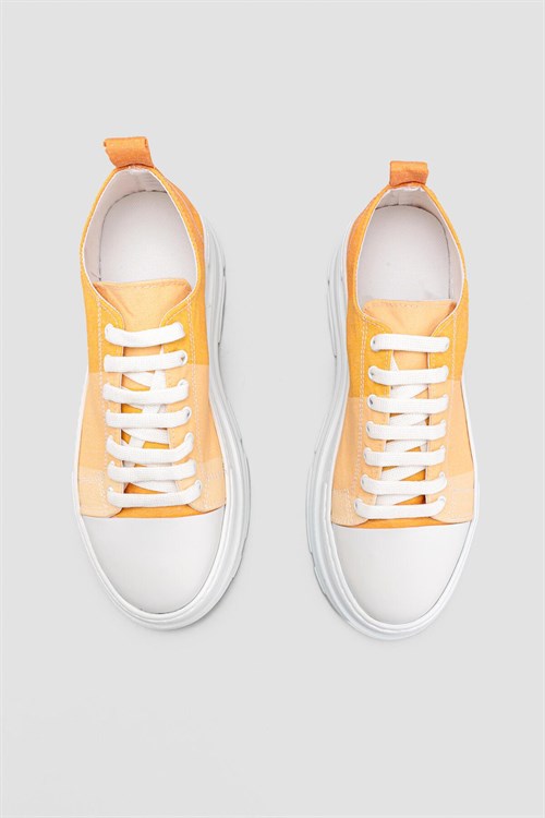 Alyce Sarı Keten Kumaş Bağcıklı Sneakers Spor Ayakkabı