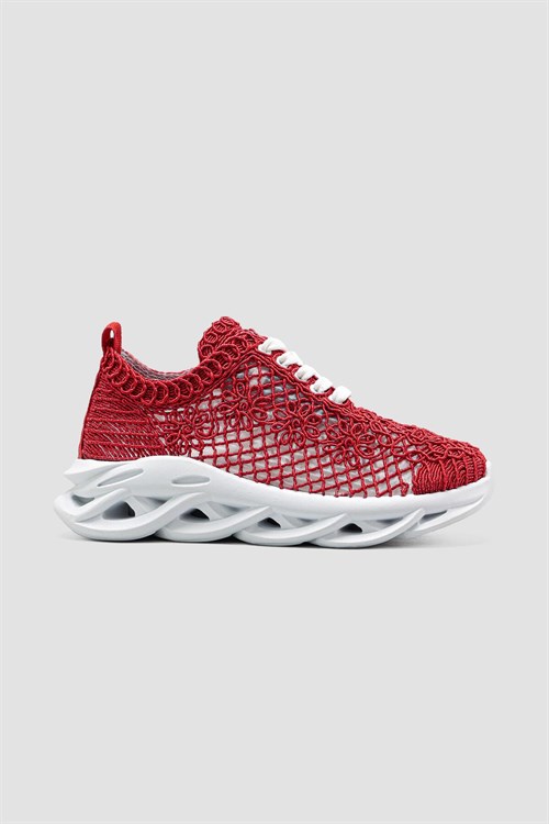 Earlene Kırmızı Nakış İşlemeli Bağcıklı Sneakers Spor Ayakkabı