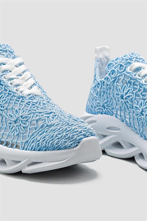 Earlene Mavi Nakış İşlemeli Bağcıklı Sneakers Spor Ayakkabı