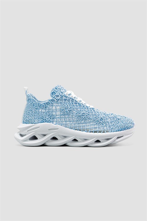 Earlene Mavi Nakış İşlemeli Bağcıklı Sneakers Spor Ayakkabı