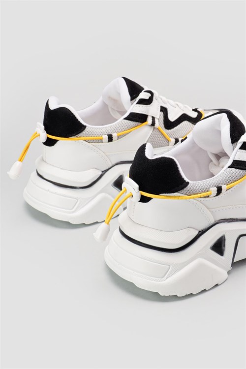 Eliza Beyaz-Gri Detaylı Yüksek Taban Sneakers Spor Ayakkabı
