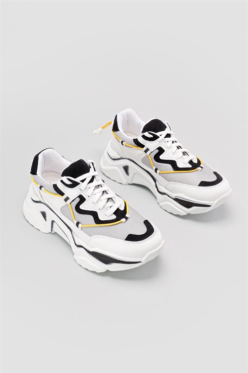 Eliza Beyaz-Gri Detaylı Yüksek Taban Sneakers Spor Ayakkabı