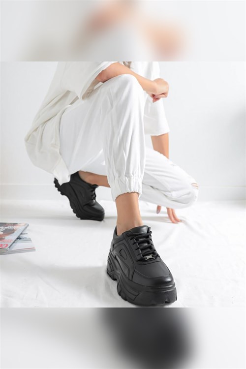 Guadalupe Siyah Bağcıklı Kalın Tabanlı Casual Sneakers Spor Ayakkabı