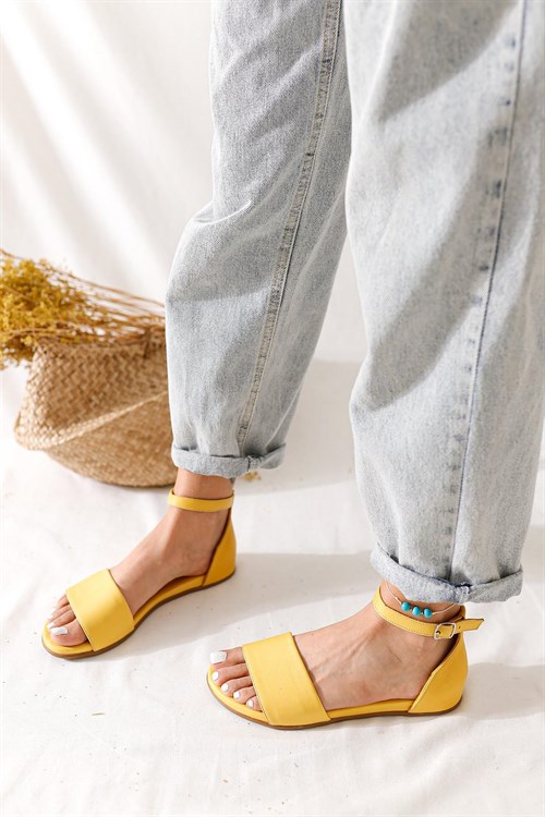 Hakiki Deri Kelly Limon Tek Bantlı Comfort Sandalet