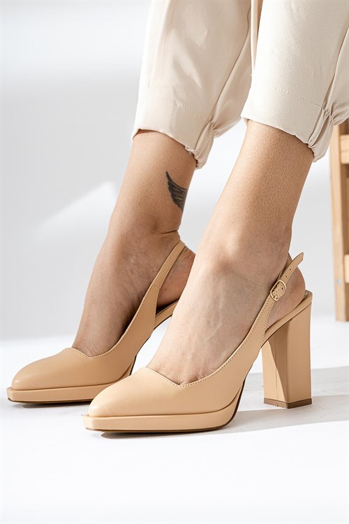 Kathrine Nud Sivri Burunlu İnce Platformlu Topuklu Sandalet