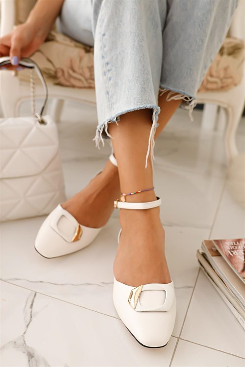 Kelsey Beyaz Suni Deri Düz Ayakkabı