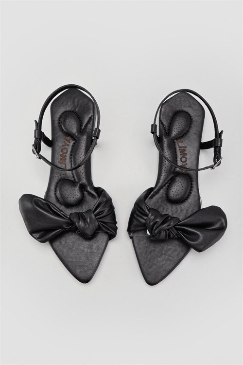 Latonya Siyah Fiyonk Detaylı Düz Pedli Sandalet (Yanı Şeffaf)