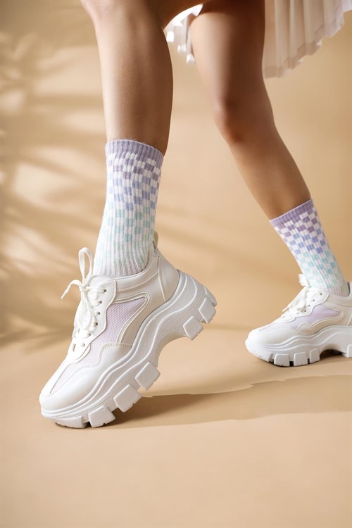 Lida Yüksek Tabanlı Tekstil Detaylı Beyaz Sneakers