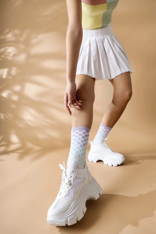 Lida Yüksek Tabanlı Tekstil Detaylı Beyaz Sneakers