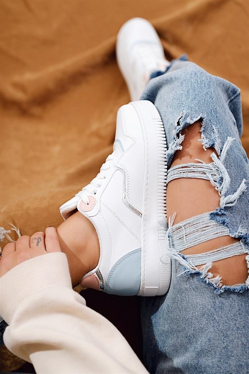 Octavia Beyaz Pudra ve Gök Mavisi Casual Sneakers Spor Ayakkabı